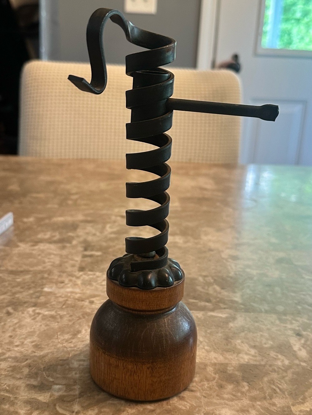 Vintage Courting Candle Holder, Wood Base And Iron Top MCM Mid Century Modern
